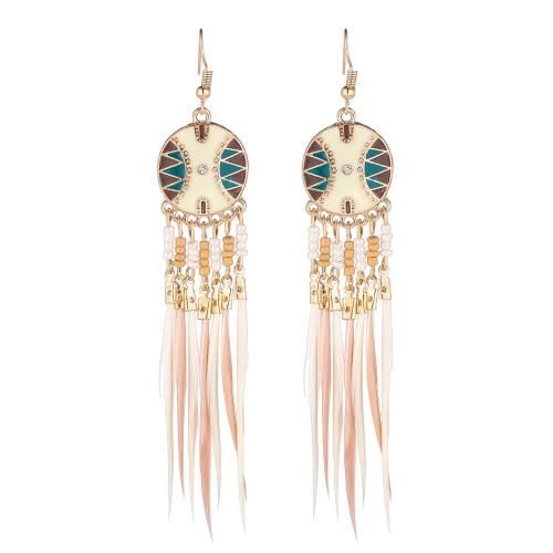 Zinc Alloy Drop Earrings with Seedbead & Feather fashion jewelry & for woman 120mm Sold By Pair