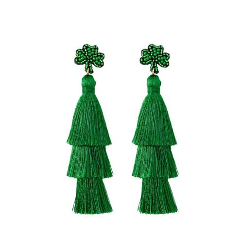 Fashion Fringe Boucles d'oreilles, Seedbead, avec Fil de coton, fait à la main, bijoux de mode & Style bohème & pour femme, vert, 112x30mm, Vendu par paire