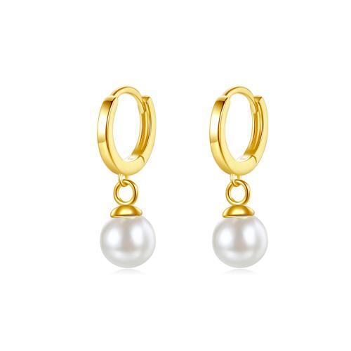 925 Sterling Silver Hoop Earrings with Plastic Pearl fashion jewelry & for woman Sold By Pair