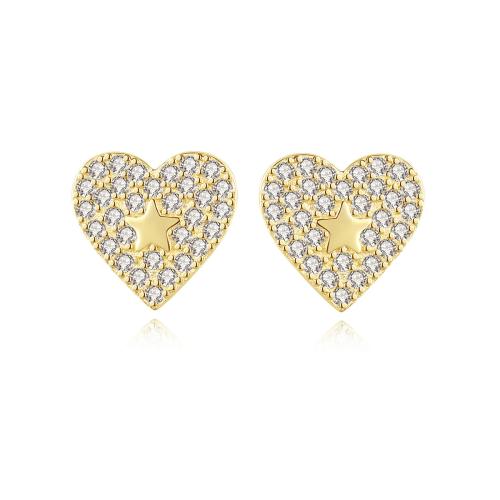 Cubic Zirconia Micro Pave Sterling Silver Earring 925 Sterling Silver Heart fashion jewelry & micro pave cubic zirconia & for woman Sold By Pair