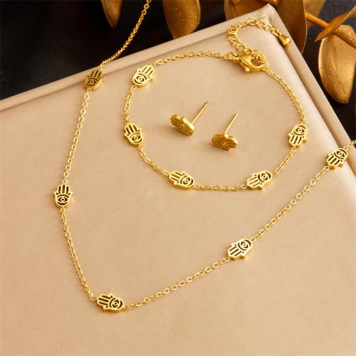 Fashion Stainless Steel Jewelry Sets 304 Stainless Steel & for woman & hollow golden Sold By PC