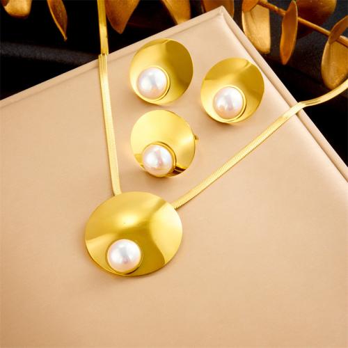 Fashion Stainless Steel Jewelry Sets 304 Stainless Steel with Plastic Pearl fashion jewelry & for woman golden Sold By PC