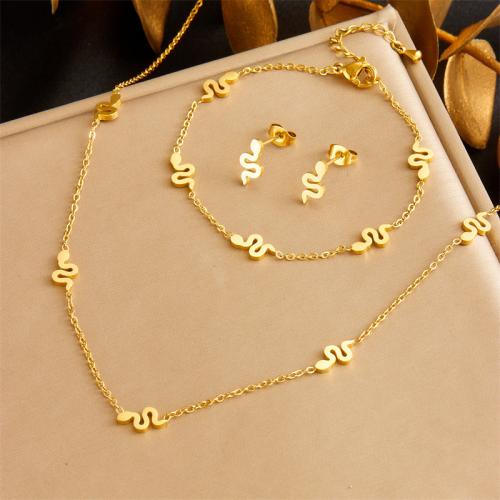 Fashion Stainless Steel Jewelry Sets 304 Stainless Steel Snake fashion jewelry & for woman golden Sold By PC