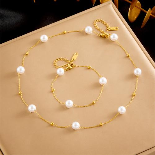 Fashion Stainless Steel Jewelry Sets 304 Stainless Steel with Plastic Pearl Snake fashion jewelry & for woman golden Sold By PC