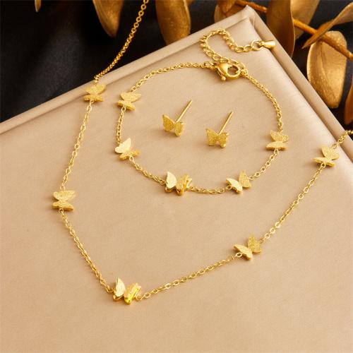 Fashion Stainless Steel Jewelry Sets 304 Stainless Steel Butterfly fashion jewelry & for woman golden Sold By PC