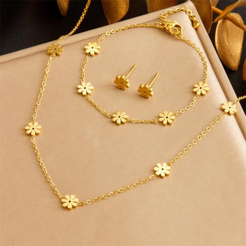 Fashion Stainless Steel Jewelry Sets 304 Stainless Steel Daisy fashion jewelry & for woman golden Sold By PC