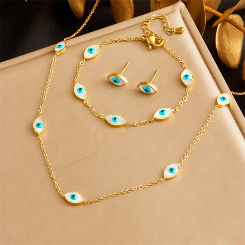 Enamel Stainless Steel Jewelry Set 304 Stainless Steel & for woman golden Sold By PC