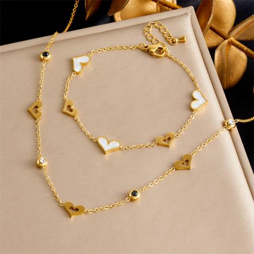 Fashion Stainless Steel Jewelry Sets 304 Stainless Steel with White Shell Heart fashion jewelry & for woman golden Sold By PC