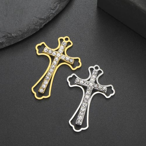 Stainless Steel Cross Pendants 304 Stainless Steel Vacuum Ion Plating DIY & with rhinestone Sold By PC