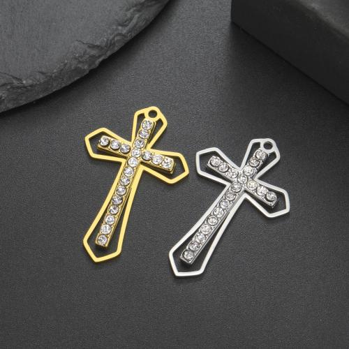 Stainless Steel Cross Pendants 304 Stainless Steel Vacuum Ion Plating DIY & with rhinestone Sold By PC