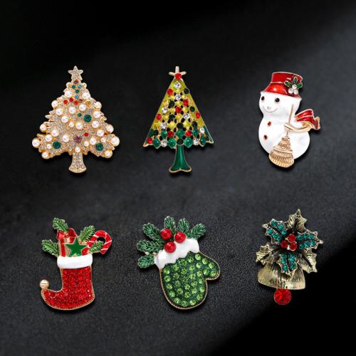 Christmas Brooches Zinc Alloy Christmas Design & for woman & with rhinestone Sold By PC