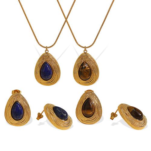 Fashion Stainless Steel Jewelry Sets 304 Stainless Steel with Gemstone with 5cm extender chain  & for woman golden Length Approx 40 cm Sold By PC