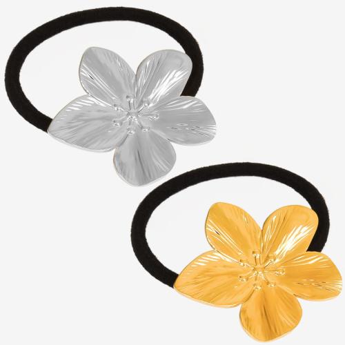 Ponytail Holder 304 Stainless Steel with Rubber Band Flower Vacuum Ion Plating for woman Sold By PC