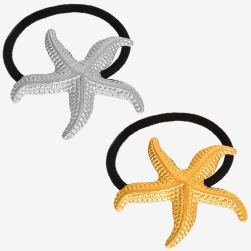 Ponytail Holder 304 Stainless Steel with Rubber Band Starfish Vacuum Ion Plating for woman Sold By PC