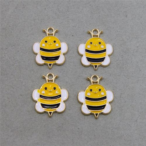 Zinc Alloy Enamel Pendants Bee gold color plated DIY nickel lead & cadmium free Sold By Bag