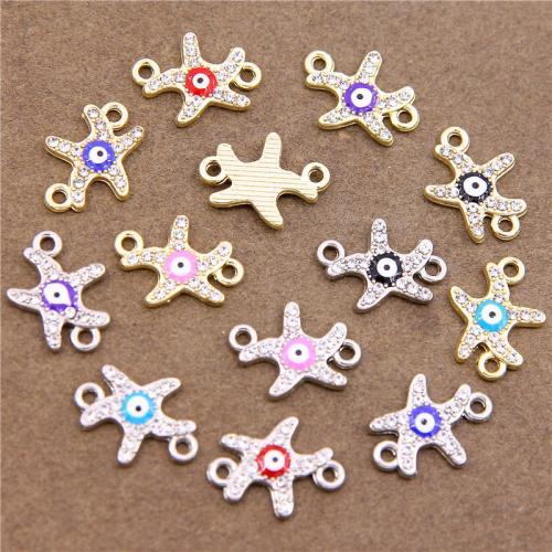 Evil Eye Connector Zinc Alloy Starfish plated DIY & evil eye pattern & enamel & with rhinestone & 1/1 loop nickel lead & cadmium free Sold By Bag