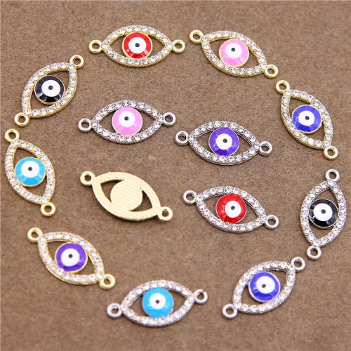 Evil Eye Liitin, Sinkkiseos, päällystetty, tee-se-itse & paha silmä kuvio & emali & tekojalokivi & 1/1 silmukka, enemmän värejä valinta, nikkeli, lyijy ja kadmium vapaa, 10x22x2mm, 100PC/laukku, Myymät laukku