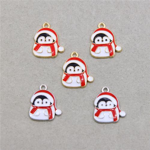 Zinc Alloy Enamel Pendants Penguin plated DIY nickel lead & cadmium free Sold By Bag