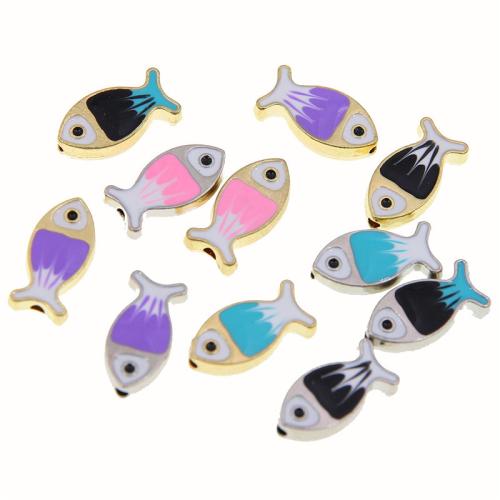 Zinc Alloy Animal Beads Fish plated DIY & enamel nickel lead & cadmium free Sold By Bag