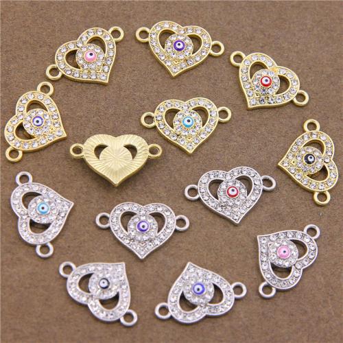 Heart Zinc Alloy Connector plated DIY & evil eye pattern & enamel & with rhinestone & 1/1 loop nickel lead & cadmium free Sold By Bag