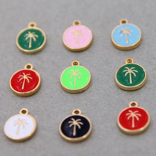 Zinc Alloy Enamel Pendants Round gold color plated DIY nickel lead & cadmium free Sold By Bag