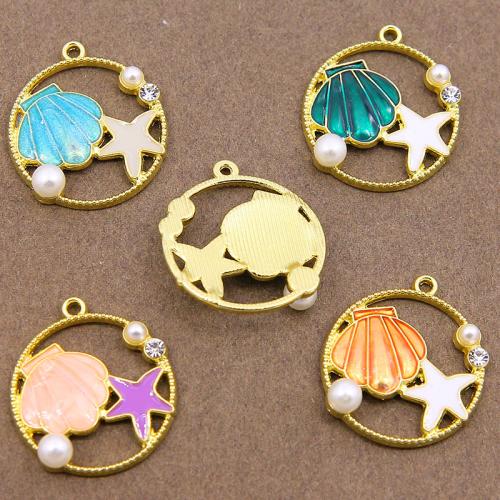 Zinc Alloy Enamel Pendants with Plastic Pearl Round gold color plated DIY & with rhinestone nickel lead & cadmium free Sold By Bag