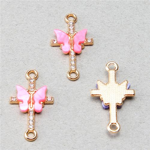 Animal Zinc Alloy Connector with Acrylic Butterfly gold color plated DIY & with rhinestone & 1/1 loop nickel lead & cadmium free Sold By Bag