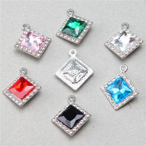 Zinc Alloy Rhinestone Pendants Rhombus silver color plated DIY & with rhinestone nickel lead & cadmium free Sold By Bag