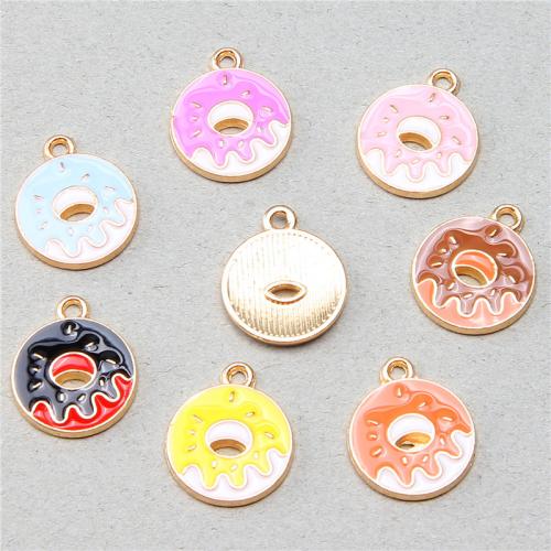 Zinc Alloy Enamel Pendants Round gold color plated DIY nickel lead & cadmium free Sold By Bag