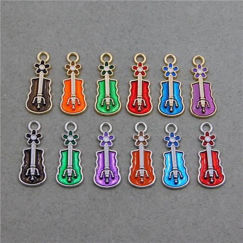 Zink legering emalje vedhæng, Zinc Alloy, Guitar, forgyldt, du kan DIY, flere farver til valg, 26x10x2mm, 100pc'er/Bag, Solgt af Bag