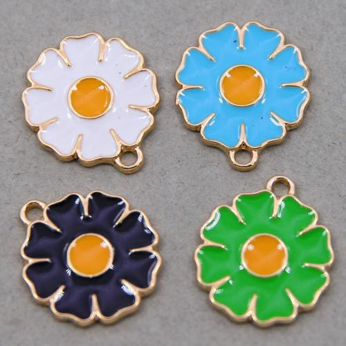 Zinc Alloy Enamel Pendants Flower gold color plated DIY Sold By Bag