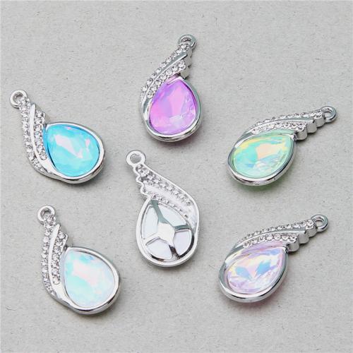 Zinc Alloy Rhinestone Pendants Teardrop silver color plated DIY & with rhinestone nickel lead & cadmium free Sold By Bag