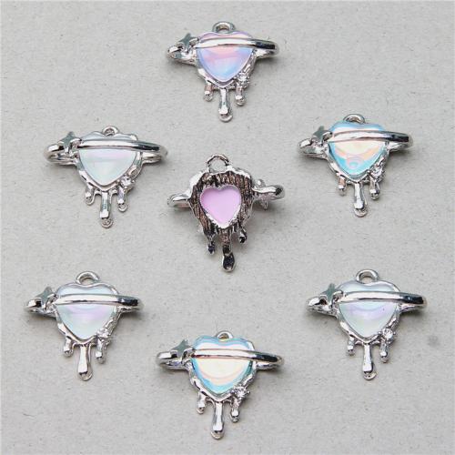 Zinc Alloy Rhinestone Pendants Heart silver color plated DIY & with rhinestone nickel lead & cadmium free Sold By Bag