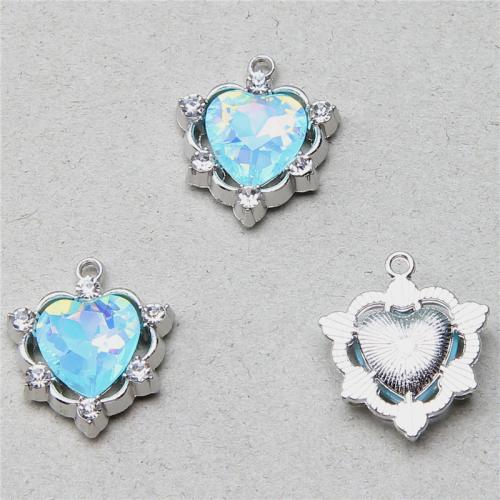 Zinc Alloy Heart Pendants silver color plated DIY & with rhinestone nickel lead & cadmium free Sold By Bag