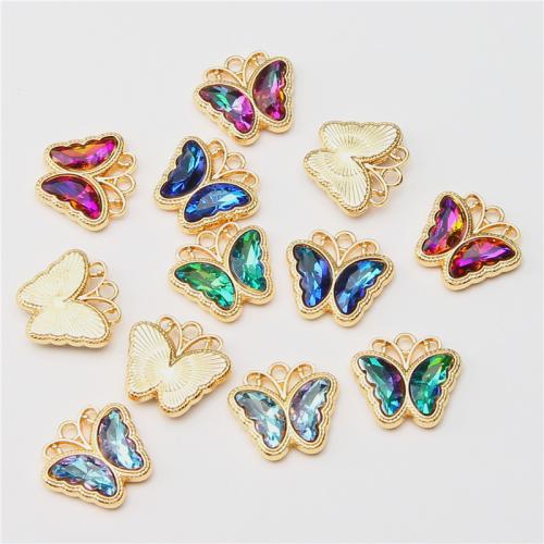 Zinc Alloy Rhinestone Pendants Butterfly gold color plated DIY & with rhinestone nickel lead & cadmium free Sold By Bag