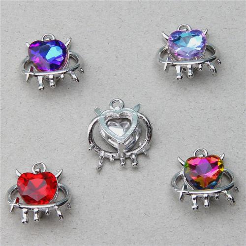 Zinc Alloy Rhinestone Pendants Heart silver color plated DIY & with rhinestone nickel lead & cadmium free Sold By Bag