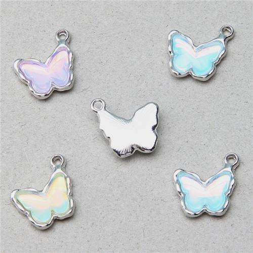 Zinc Alloy Rhinestone Pendants Butterfly silver color plated DIY & with rhinestone nickel lead & cadmium free Sold By Bag