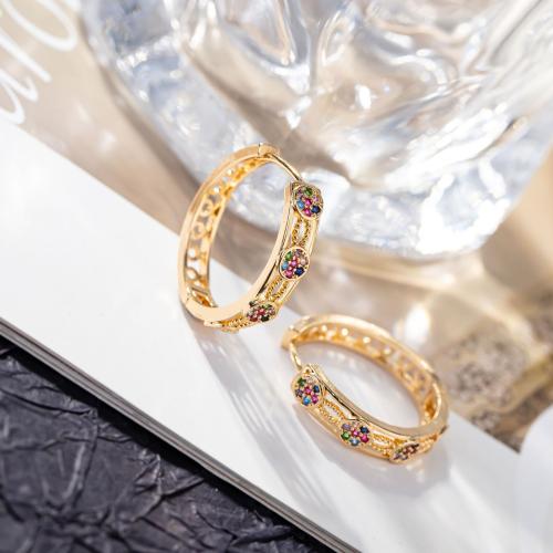 Cubic Zirconia Micro Pave Brass Earring gold color plated fashion jewelry & micro pave cubic zirconia nickel lead & cadmium free Sold By Pair