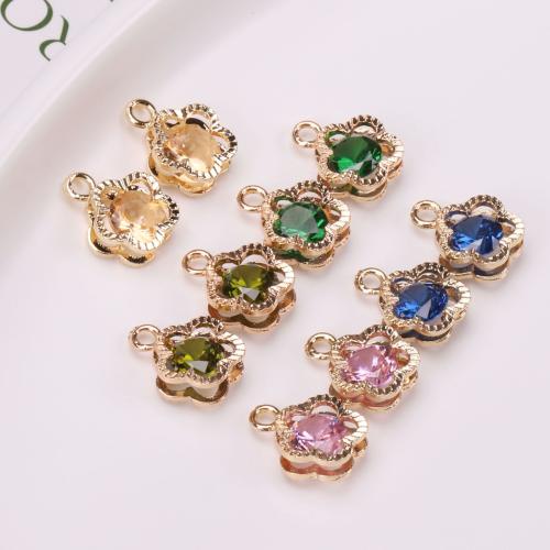 Crystal Pendants Brass with Crystal Flower gold color plated DIY & micro pave cubic zirconia nickel lead & cadmium free Sold By PC