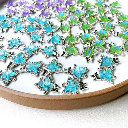 Resin Pendant Zinc Alloy with Resin Butterfly silver color plated DIY nickel lead & cadmium free Sold By Bag