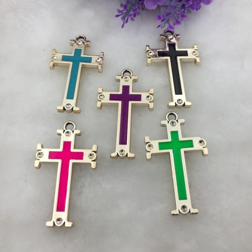 Plastic Pendants Cross rose gold color plated DIY & enamel Sold By Bag