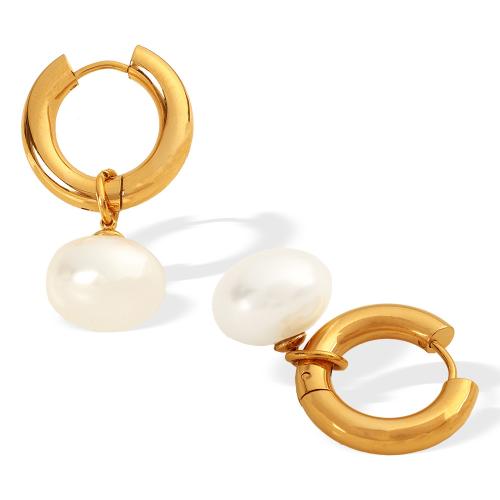 Rostfritt stål spaken bakåt Earring, 304 rostfritt stål, med Plast Pearl, plated, mode smycken & för kvinna, gyllene, Säljs av Par