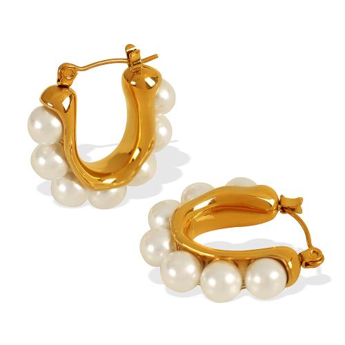 Rostfritt stål spaken bakåt Earring, 304 rostfritt stål, med Plast Pearl, plated, mode smycken & för kvinna, fler färger för val, Säljs av Par