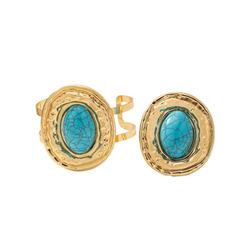 Zinc Alloy Jewelry Sets cuff bangle & finger ring with Turquoise plated for woman gold Sold By Set