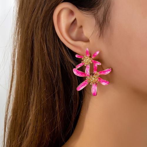 Zinc Alloy Stud Earring petals plated for woman & enamel Sold By Pair