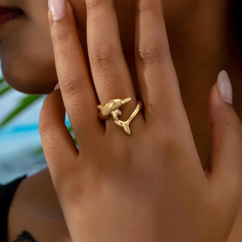 Zinc Alloy fingerring, Dolphin, forgyldt, for kvinde, guld, Solgt af PC