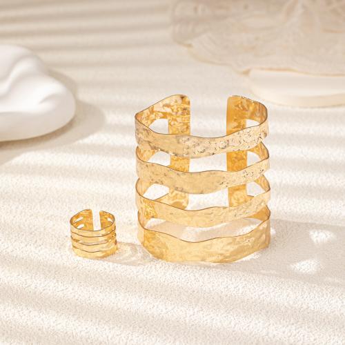 Zinc Alloy Jewelry Sets cuff bangle & finger ring plated for woman gold Sold By Set