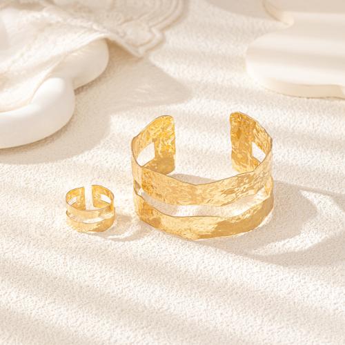 Zinc Alloy Jewelry Sets cuff bangle & finger ring plated for woman gold Sold By Set