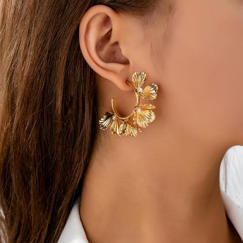 Lo zinco in lega Stud Earring, lega in zinco, with perla in plastica, Petali, placcato, per la donna, oro, Venduto da coppia