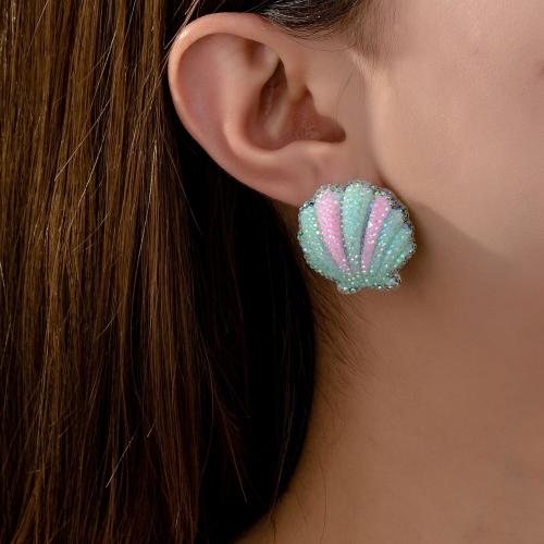 Boucle d'oreille bijoux acrylique, coquille, pour femme, vert, Vendu par paire